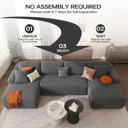 126.2'' modular sectional sofa, convertible u shaped cloud couch with memory foam, corduroy boneless sectional couches for livi