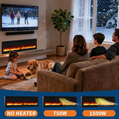 50-Inch Electric Fireplace Insert with Remote, 3 Heating Modes, 12 Flame Colors, Low Noise Wall Mounted