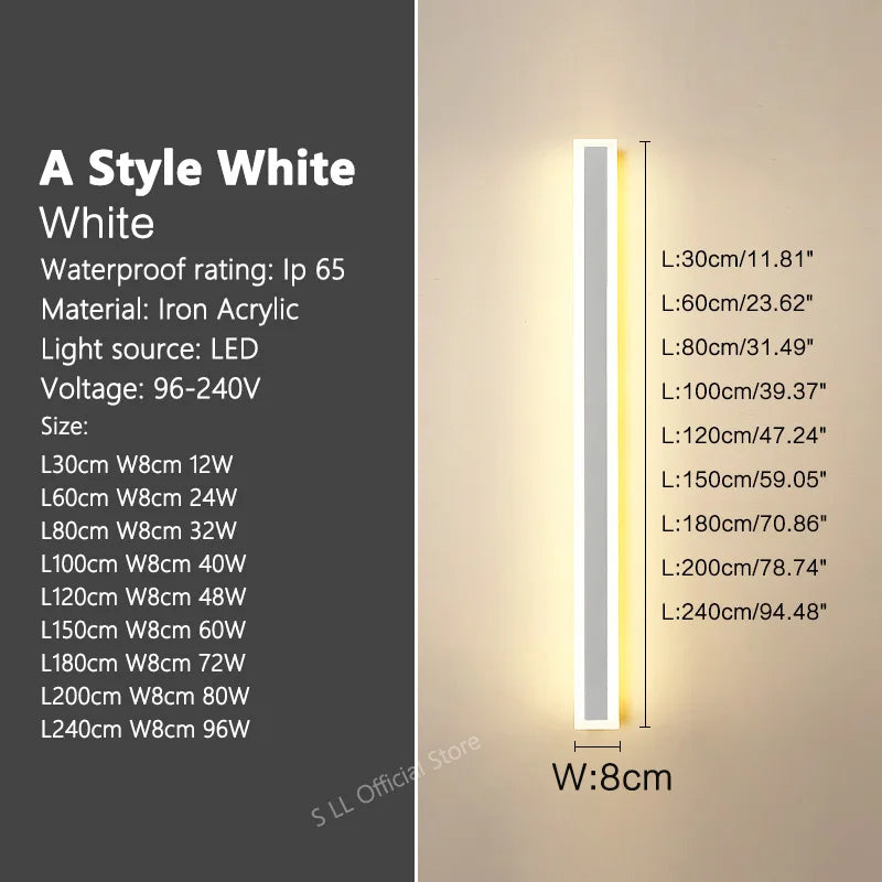 Modern Modern Waterproof outdoor Long Strip LED wall lamps IP65 Aluminum Wall Light Garden porch Sconce Lights 110V 220V wall washer