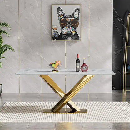 Glass Dining Table for 6 People, 62.8" Modern Kitchen Dining Room Table with Rectangular Tempered Glass Tabletop and U-Shape Ped