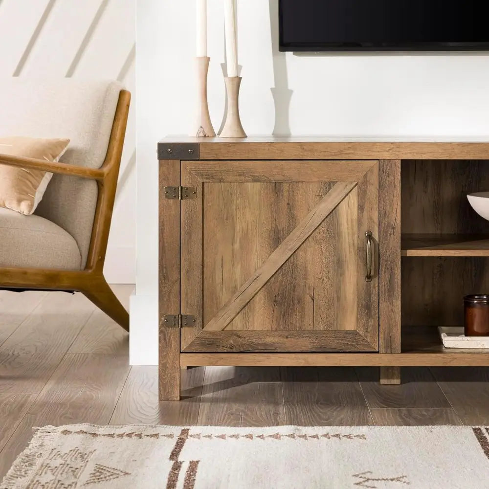 Rustic Oak 70 TV Stand with Double Barn Doors, Fits TVs up to 80, 15.75W x 70H x 24D