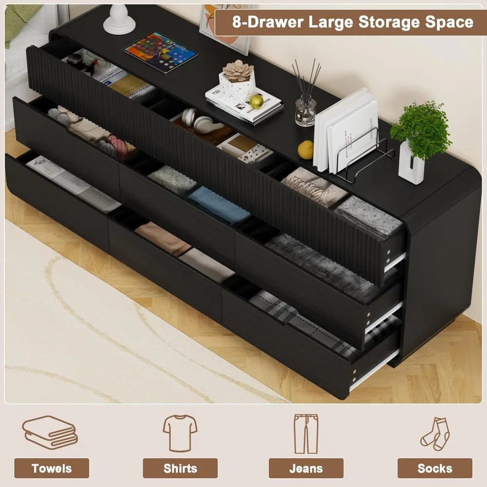 Fluted 9 Drawer Dresser for Bedroom Modern Wooden Chest of Drawers, Closet Storage Organizer for Living Room & Hallway