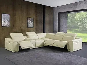 6 Piece Top Grain Italian Leather Sectional Sofa with 3-Power Recliners, Adjustable Headrest, Lumbar