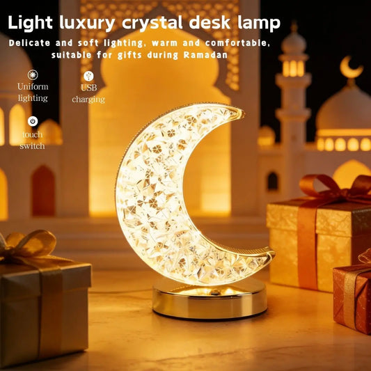 Moon shaped crystal night light, USB rechargeable bedside lamp, elegant and relaxing night light for home decoration