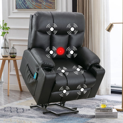 EBELLO 26" Extra Wide Lift Chair with Heat and Massage, Faux Leather Power Lift Recliner Massage Chair with 2 Cup Holders