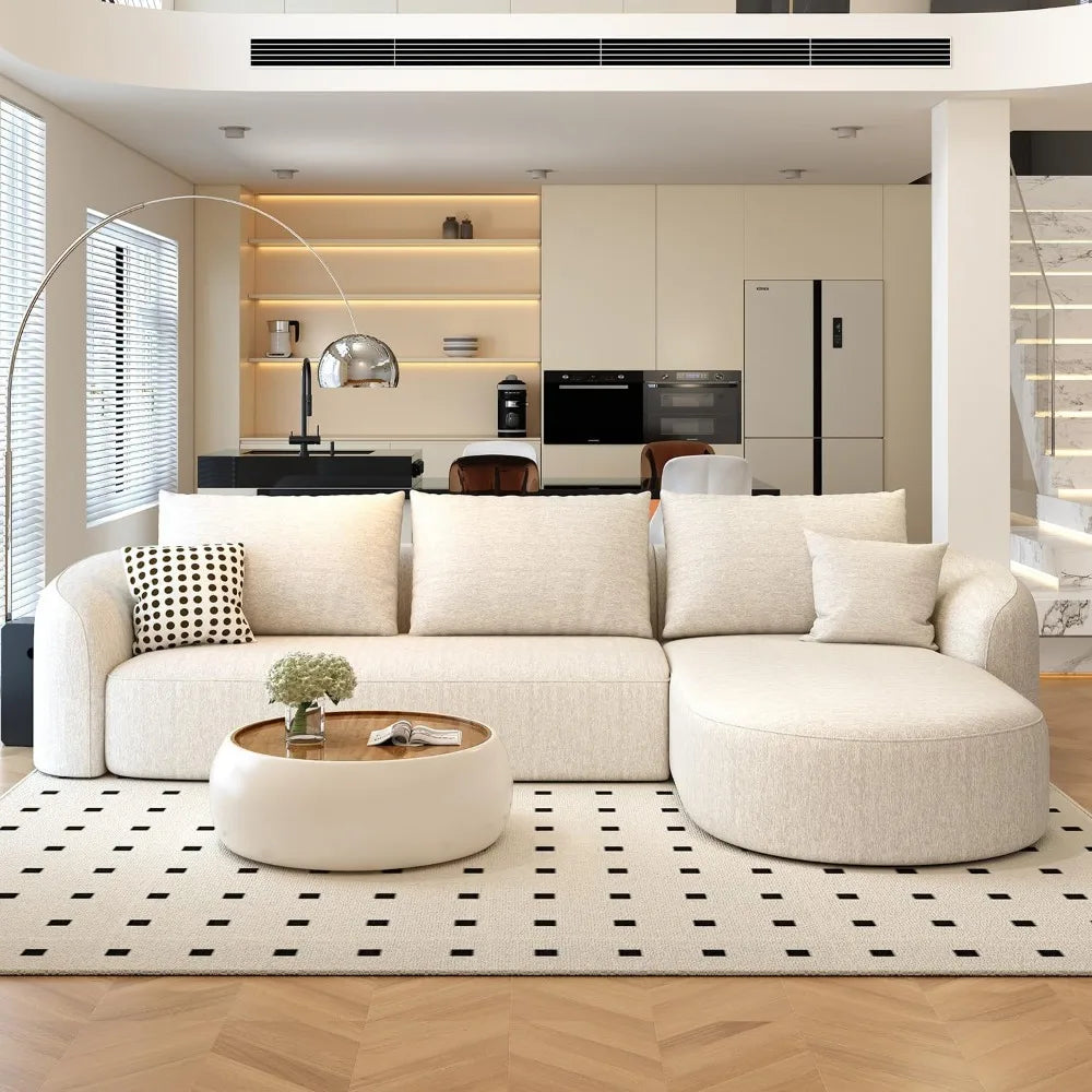 Sectional Couches Luxury Modern Curved Back Sofa,Minimalist Comfy L-Shape Boneless Cloud Couch for Living Room Apart