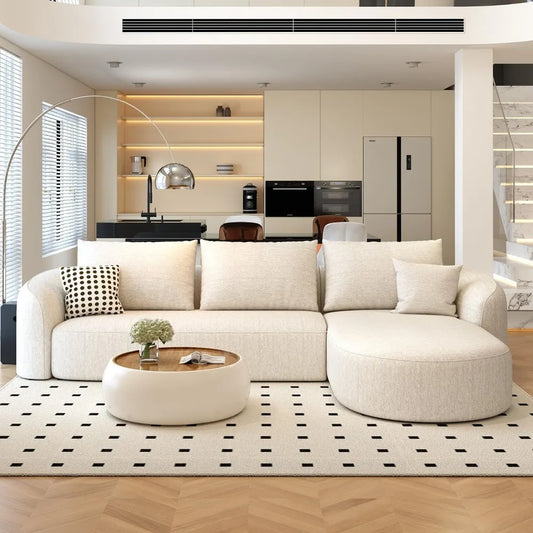 Sectional Couches Luxury Modern Curved Back Sofa,Minimalist Comfy L-Shape Boneless Cloud Couch for Living Room Apart