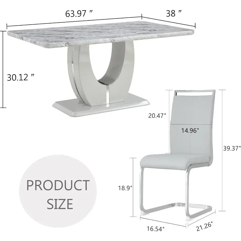 Modern 6-Seater Dining Set, Faux Marble Table & Gray Chairs for Dining Room