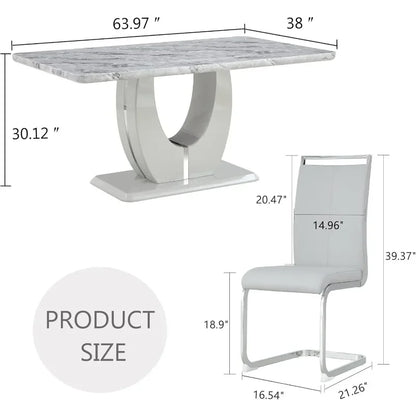 Modern 6-Seater Dining Set, Faux Marble Table & Gray Chairs for Dining Room