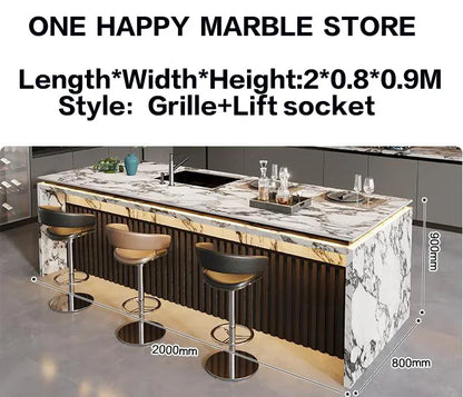 Custom Luxury Stone Kitchen Island - Light Luxury-Style Dining Table & Peninsula Countertop for Western Open-Concept Kitchen