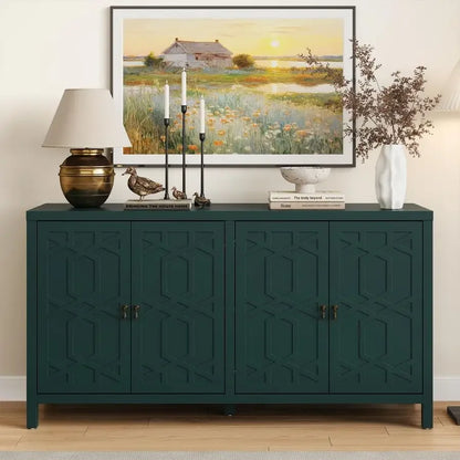 Modern Sideboard Buffet Cabinet, 60 Green Credenza with 4 Doors and Adjustable Shelves, Kitchen Buffet Table Coffee Bar Wine Ba