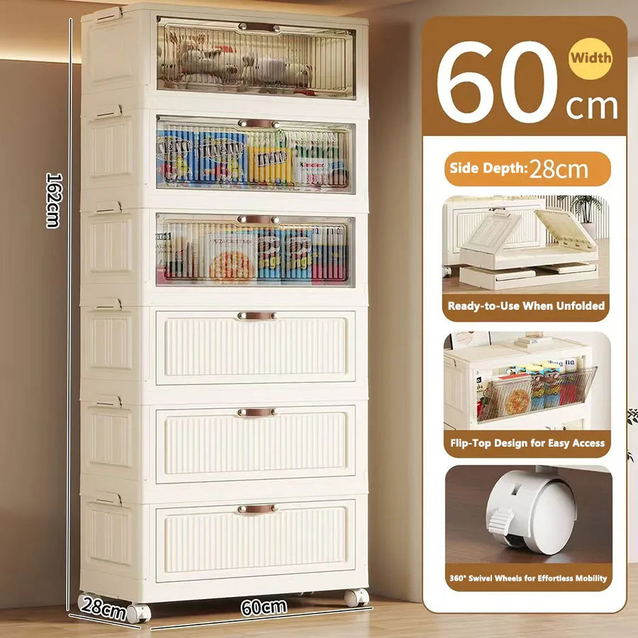 Multilayer Folding Storage Cabinet Multifunction Dustproof Wardrobe Easy-to-Install Closet Organizer for Sundries Locker