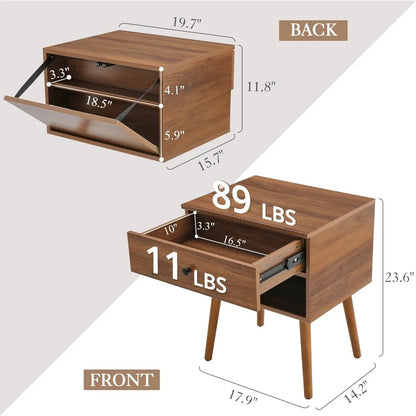 Hidden Compartment Nightstands, Mid Century Modern Concealment Furniture, Bedside Table with Wood Legs, End Table with Storage