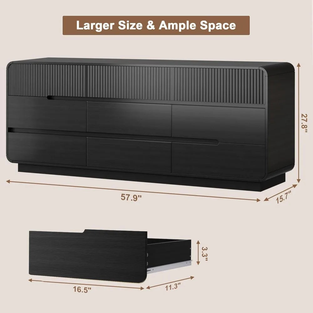 Fluted 9 Drawer Dresser for Bedroom Modern Wooden Chest of Drawers, Closet Storage Organizer for Living Room & Hallway