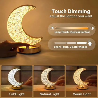 Moon shaped crystal night light, USB rechargeable bedside lamp, elegant and relaxing night light for home decoration