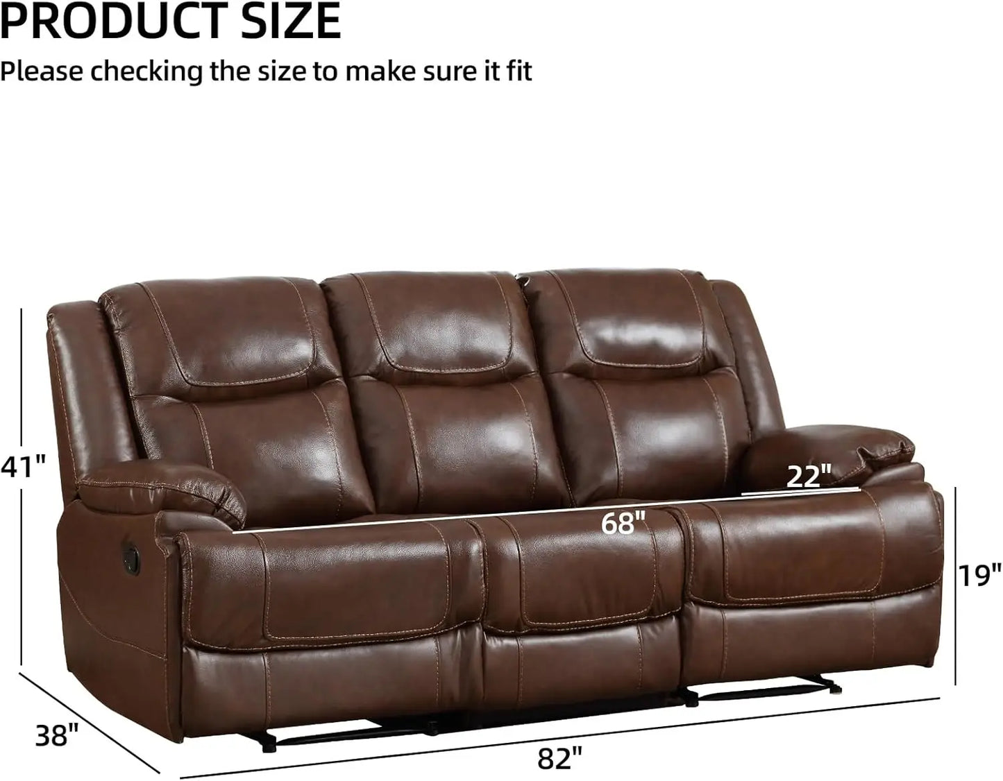 EBELLO Genuine Leather Manual 3 Seat Soft and Comfortable Reclining Sofa for Living Room, Bedroom Furniture