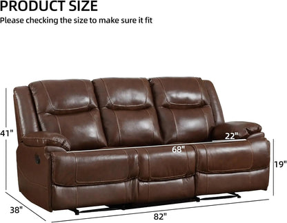 EBELLO Genuine Leather Manual 3 Seat Soft and Comfortable Reclining Sofa for Living Room, Bedroom Furniture