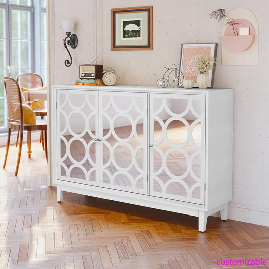 Sideboard Cabinet with 3 Mirror Doors, Accent Storage Cabinet,Modern Buffet with Storage for Living Room, Dining Room, Entryway
