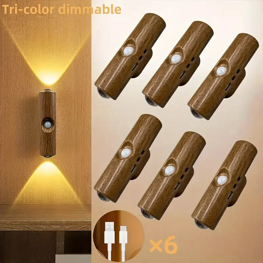 1~6pcs LED Motion Sensor Light USB Rechargeable Bedside Lamp Night Light Adjustable Brightness for Living Room Hallway Stairs