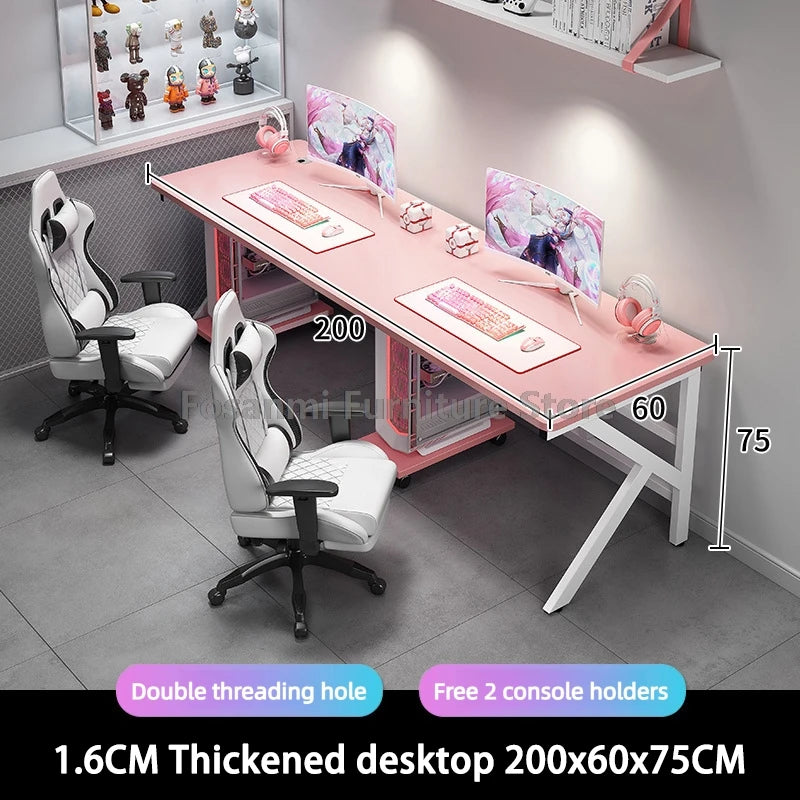 Large 2-Person Gamer PC Desk with K-Shaped Leg Modern Office Double Computer Desks Spacious Home Study Gaming Long Table for Two
