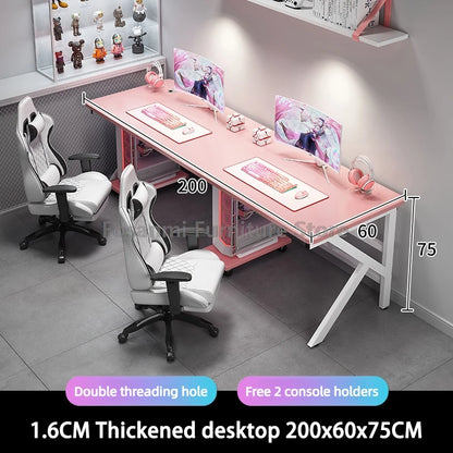 Large 2-Person Gamer PC Desk with K-Shaped Leg Modern Office Double Computer Desks Spacious Home Study Gaming Long Table for Two