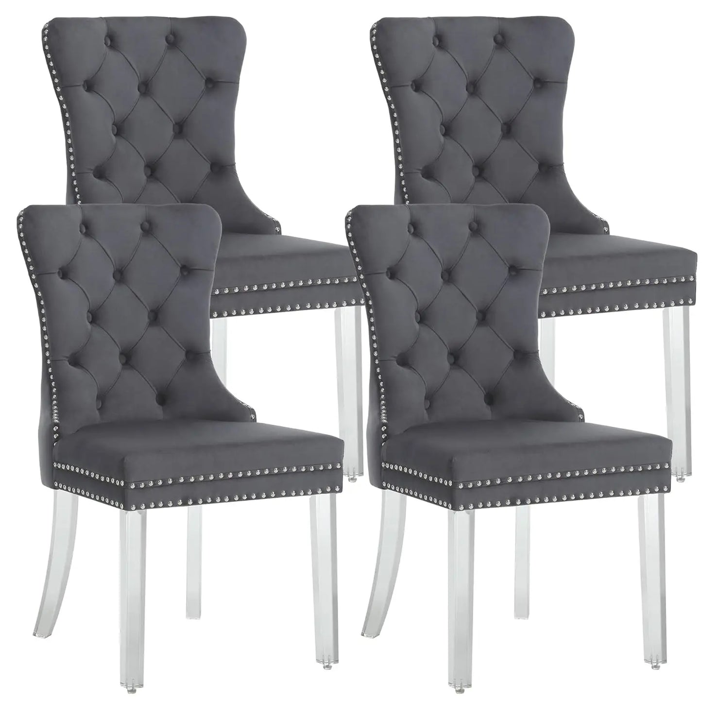 Velvet Dining Chairs Set of 4, Upholstered High-end Tufted Dining Room Chair with Nailhead Back Ring Pull Trim, Customized