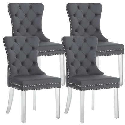 Velvet Dining Chairs Set of 4, Upholstered High-end Tufted Dining Room Chair with Nailhead Back Ring Pull Trim, Customized