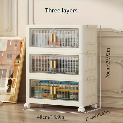 Stackable Practical Storage Cabinet with Doors and Wheels - Spacious Multi-functional Plastic Organizer - Practical Storage Rack