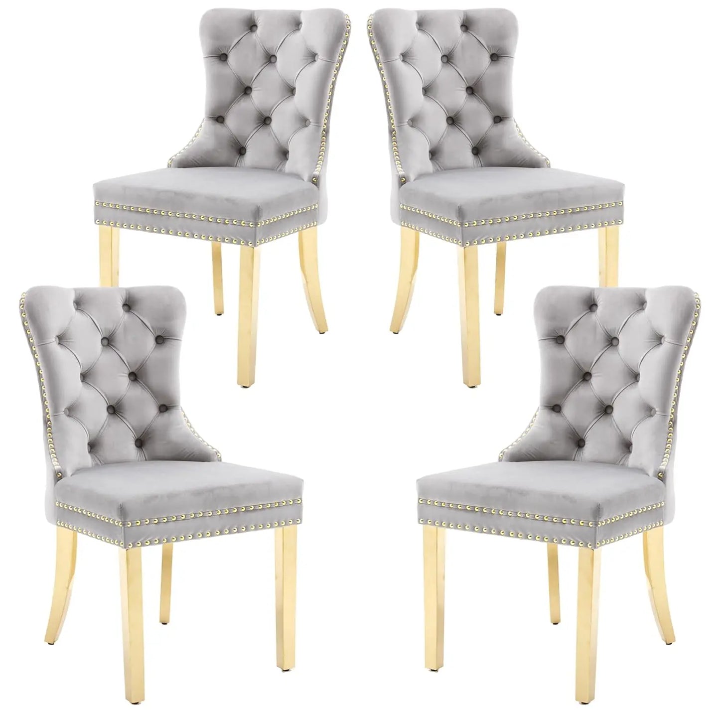 Velvet Dining Chairs Set of 4, Upholstered High-end Tufted Dining Room Chair with Nailhead Back Ring Pull Trim, Customized