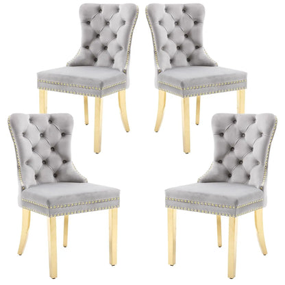 Velvet Dining Chairs Set of 4, Upholstered High-end Tufted Dining Room Chair with Nailhead Back Ring Pull Trim, Customized