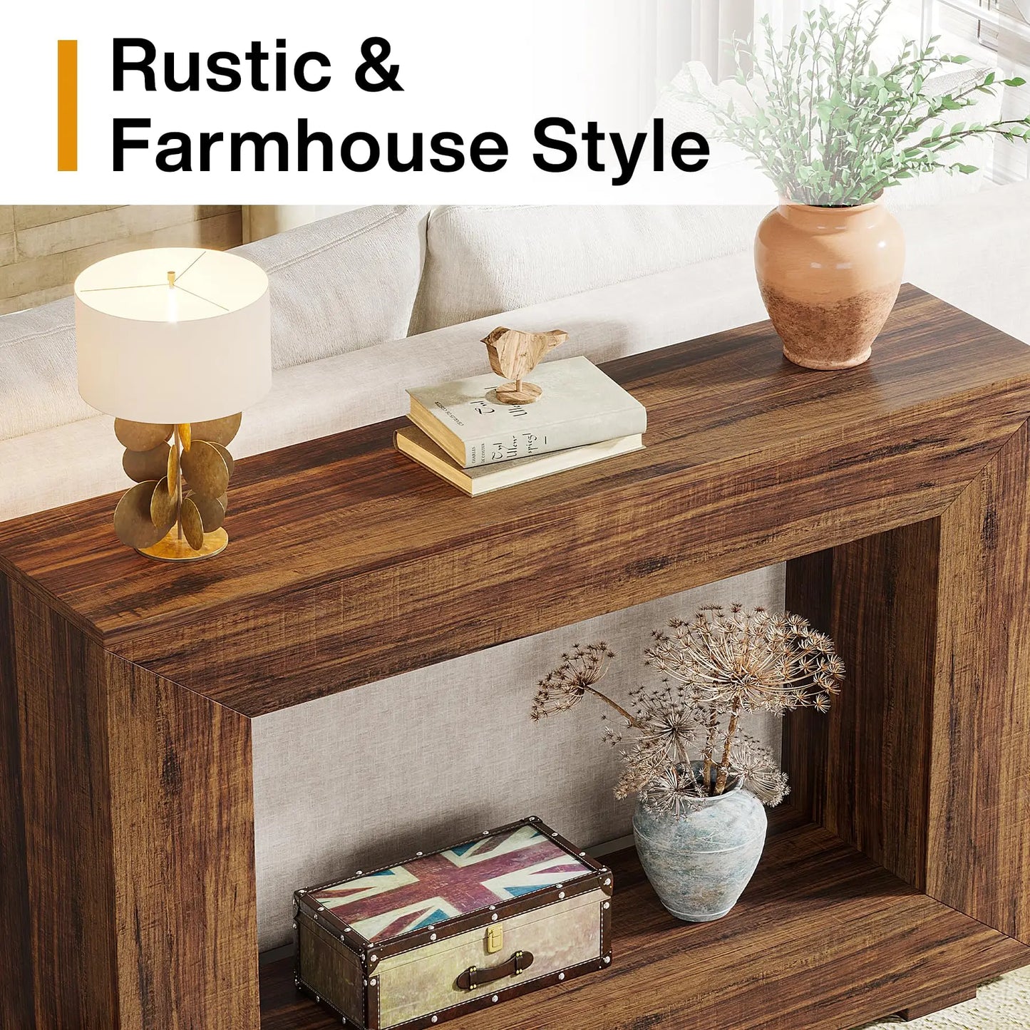 Tribesigns 47" Farmhouse Console Table with Storage, Industrial Hallway Sofa Table for Entryway, Living Room