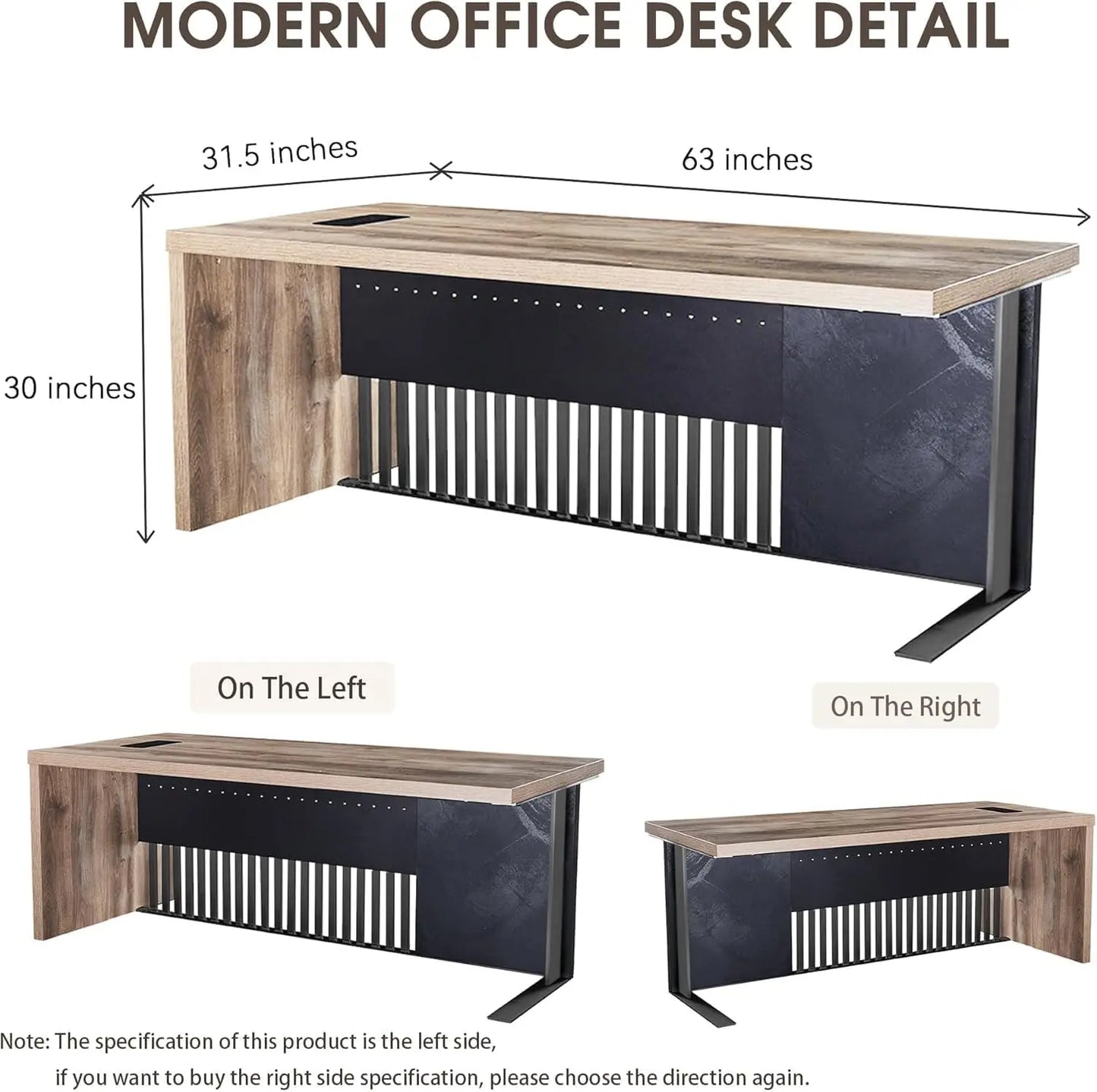 63in Modern Executive Office Desk Computer Writing Desk for Home Office Business Furniture Desk Workstation Stainless Steels