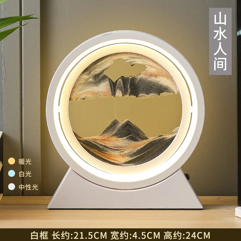 LED Moving Sand Art Table Lamp Quicksand Night Light 3D Sandscape Hourglass Bedside Lamps Flowing Sand Painting Home Decor Gifts