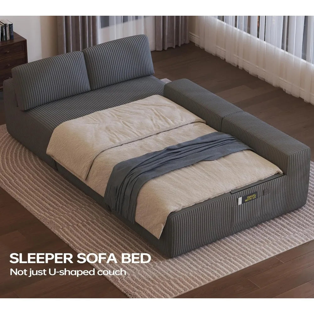 126.2'' modular sectional sofa, convertible u shaped cloud couch with memory foam, corduroy boneless sectional couches for livi