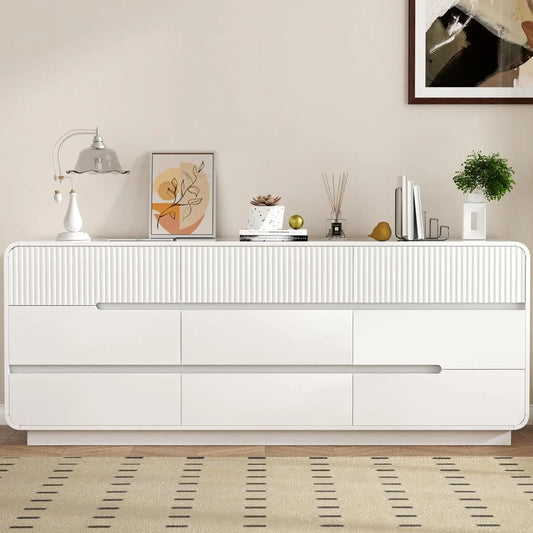 Fluted 9 Drawer Dresser for Bedroom Modern Wooden Chest of Drawers, Closet Storage Organizer for Living Room & Hallway