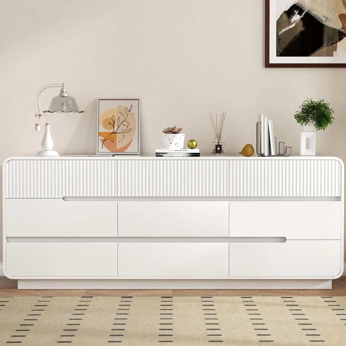 Fluted 9 Drawer Dresser for Bedroom Modern Wooden Chest of Drawers, Closet Storage Organizer for Living Room & Hallway