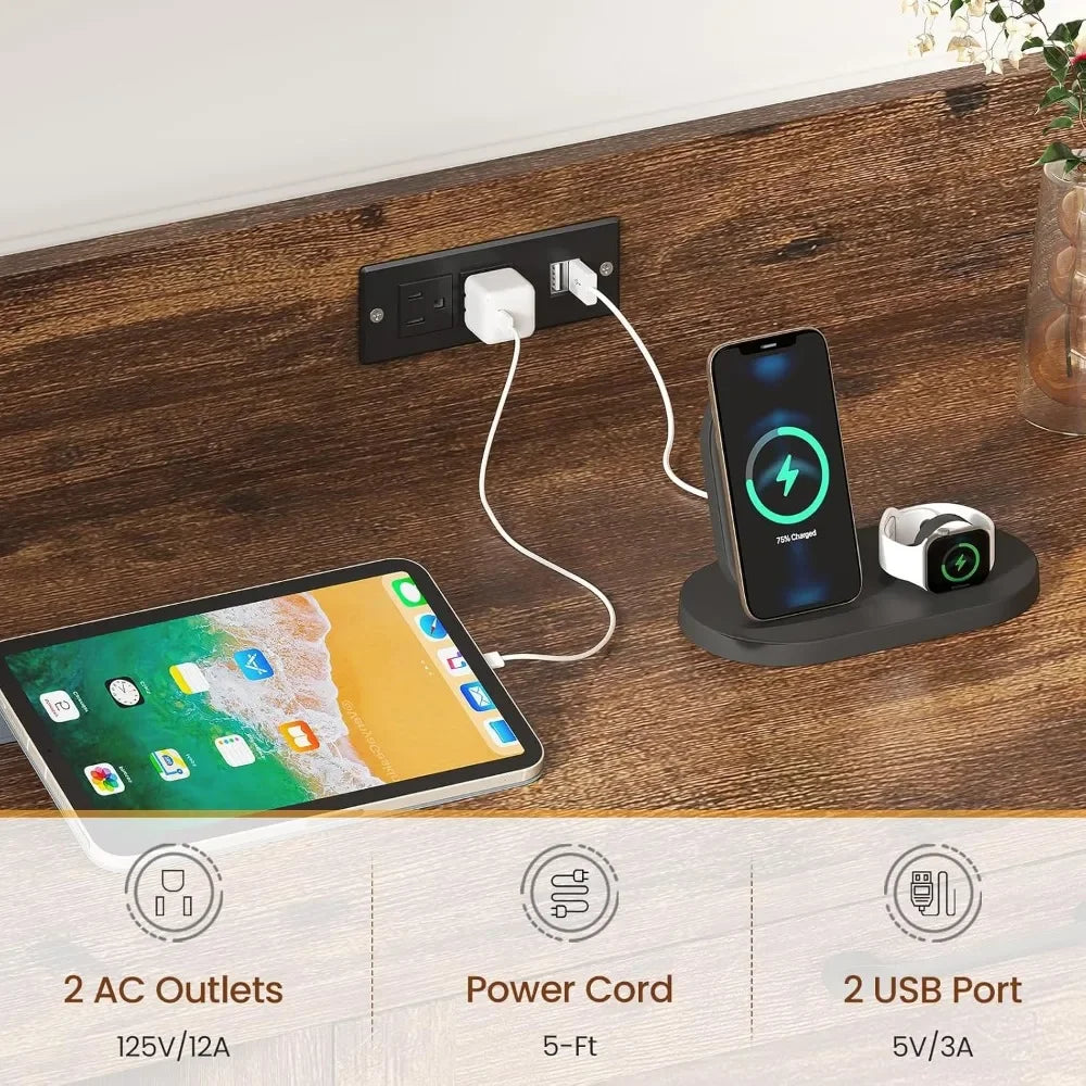 File Cabinet, Filing Cabinet fits Legal/Letter/A4 Size, 2 Drawer Filing Cabinets for Home Office with Lock, Power Strip