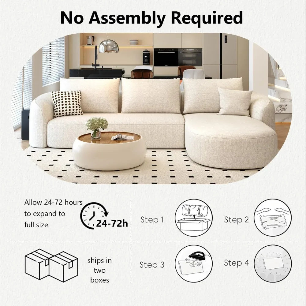 Sectional Couches Luxury Modern Curved Back Sofa,Minimalist Comfy L-Shape Boneless Cloud Couch for Living Room Apart