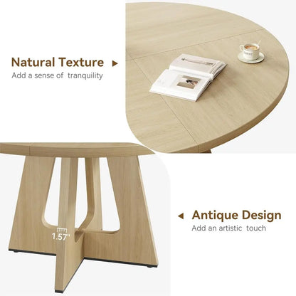 Farmhouse Style Dining Table Set for 4-6, Wooden Top Circle Table, Pedestal Base, Dining Room Furniture - Burlywood Finish