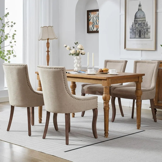 Modern Dining Chairs Set of 6, High Back Dining Chairs with Solid Wood Legs, Upholstered Fabric Dining Room Chairs