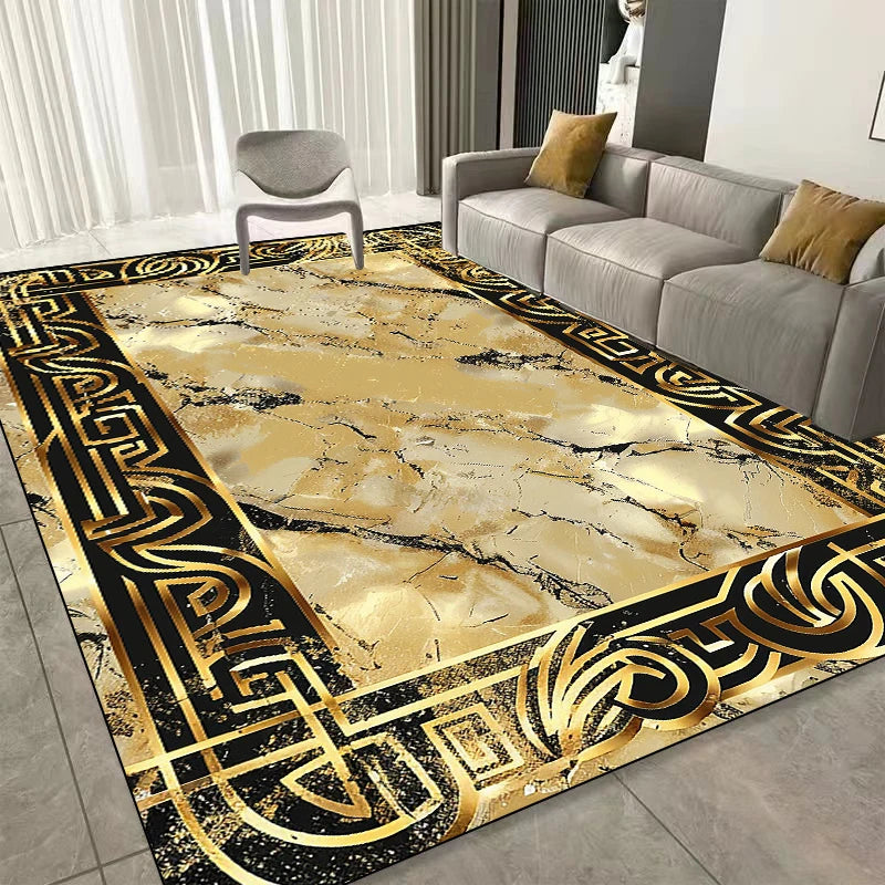 Modern Golden Frame Luxury Carpet Washable Lounge Rug Large Area Living Room Sofa Decoration Rug Bedroom Decor Bedside Floor Mat