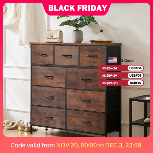 JHK Dresser For Bedroom With 9 Fabric Storage Drawer Wardrobe Tall Chest Organizer Closet Adult Kids Clothes Cabinet Furniture