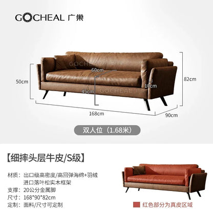 Italian retro first-layer cowhide sofa straight row full aniline leather multi-person medium and ancient style