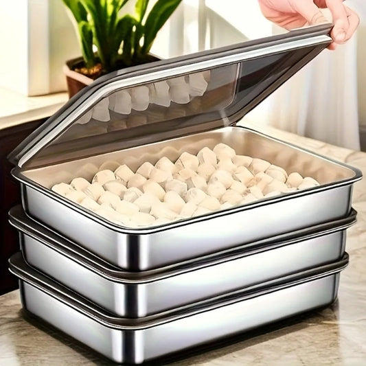Pro Stainless Baking Trays! 3pcs with Lids - Non-Stick & Easy-Clean. Perfect for Roasting Veggies/Meats. Home & Restaurant Grade