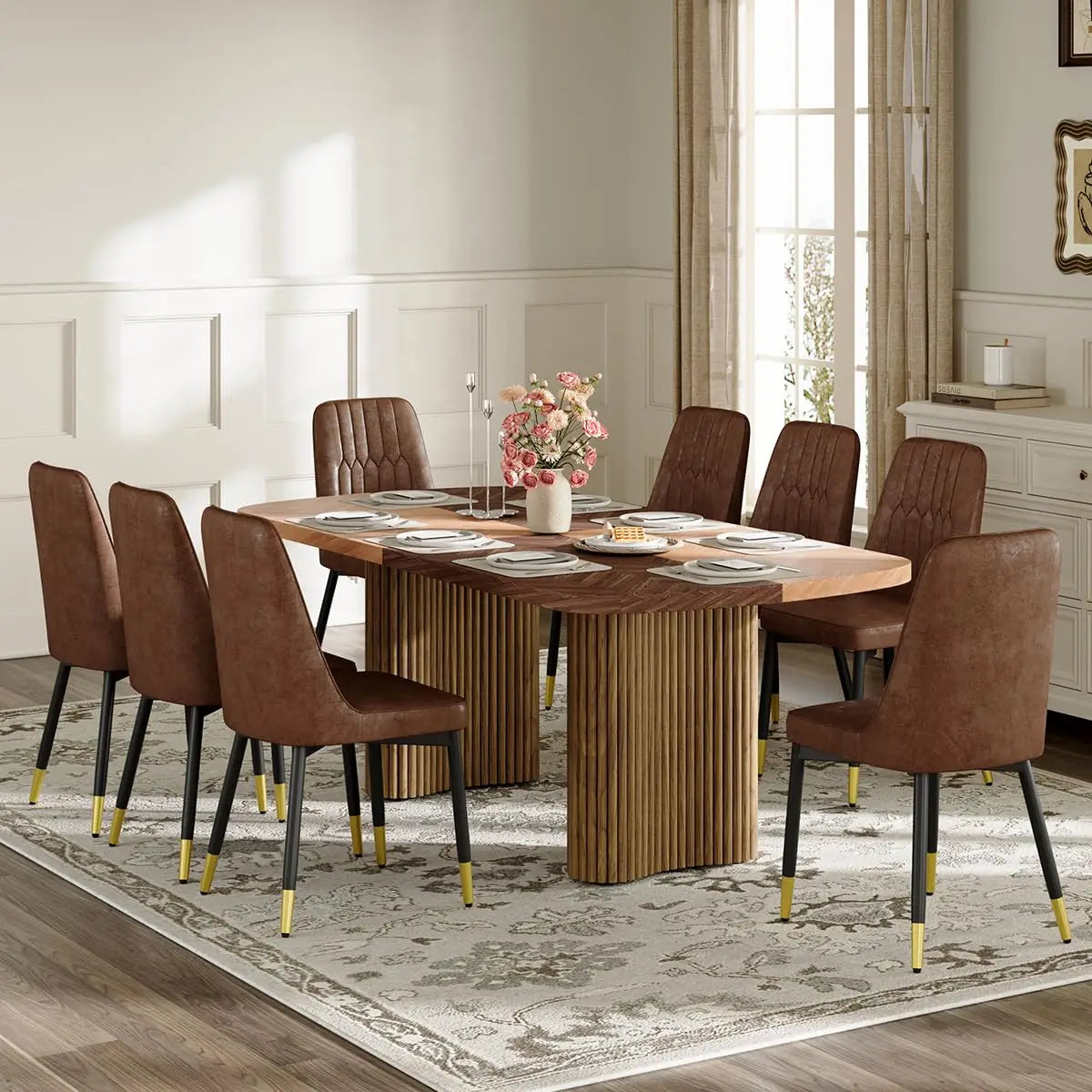 79" Dining Table Set for 8,Large Rectangular Dining Table Set for 8 with Cushioned Chairs,Modern Mid-Century Wood, Custom