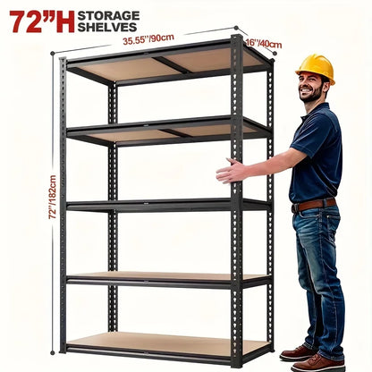 5-Tier Heavy Duty Shelving Unit 2000LBS Capacity - 72"W x 36"D x 16"H Industrial Storage Rack, Matte Black Garage Shelves