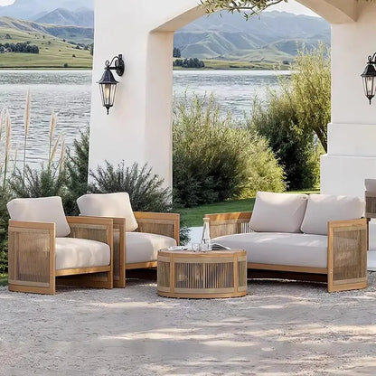 Nordic Style Outdoor Teak Woven Sofa Set Weather-Resistant Comfortable for Patios And Gardens