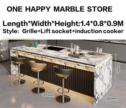 Custom Luxury Stone Kitchen Island - Light Luxury-Style Dining Table & Peninsula Countertop for Western Open-Concept Kitchen