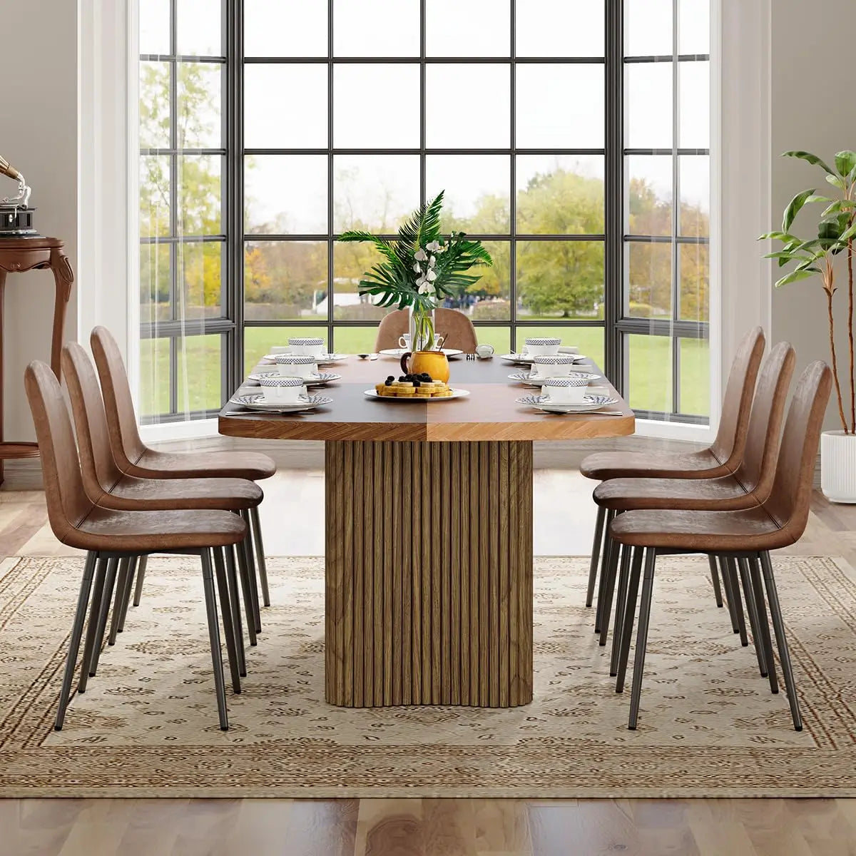 79" Dining Table Set for 8,Large Rectangular Dining Table Set for 8 with Cushioned Chairs,Modern Mid-Century Wood, Custom