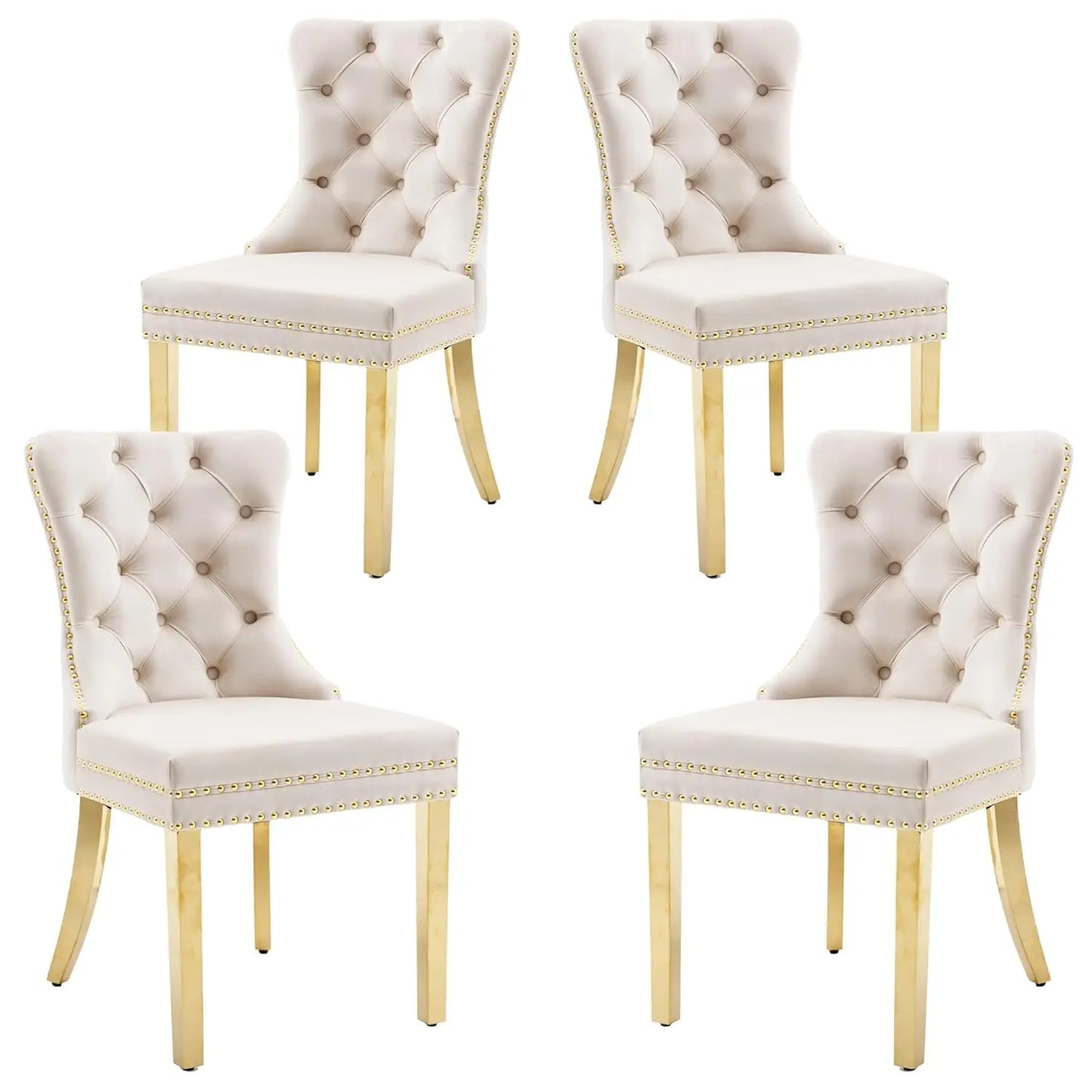 Velvet Dining Chairs Set of 4, Upholstered High-end Tufted Dining Room Chair with Nailhead Back Ring Pull Trim, Customized